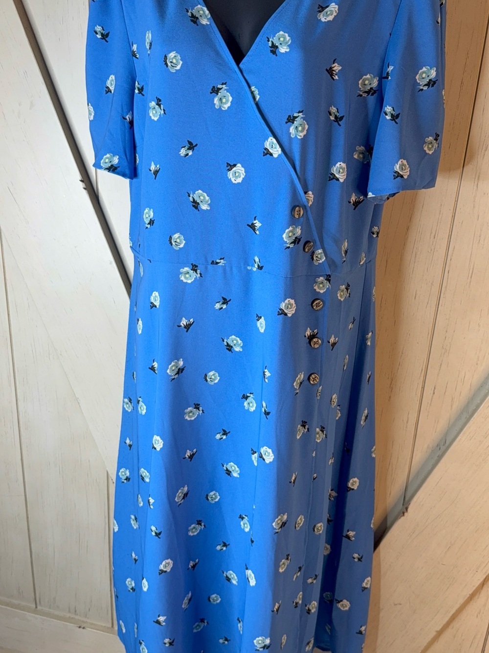 Ann Taylor Factory Blue Floral Wrap Midi Dress